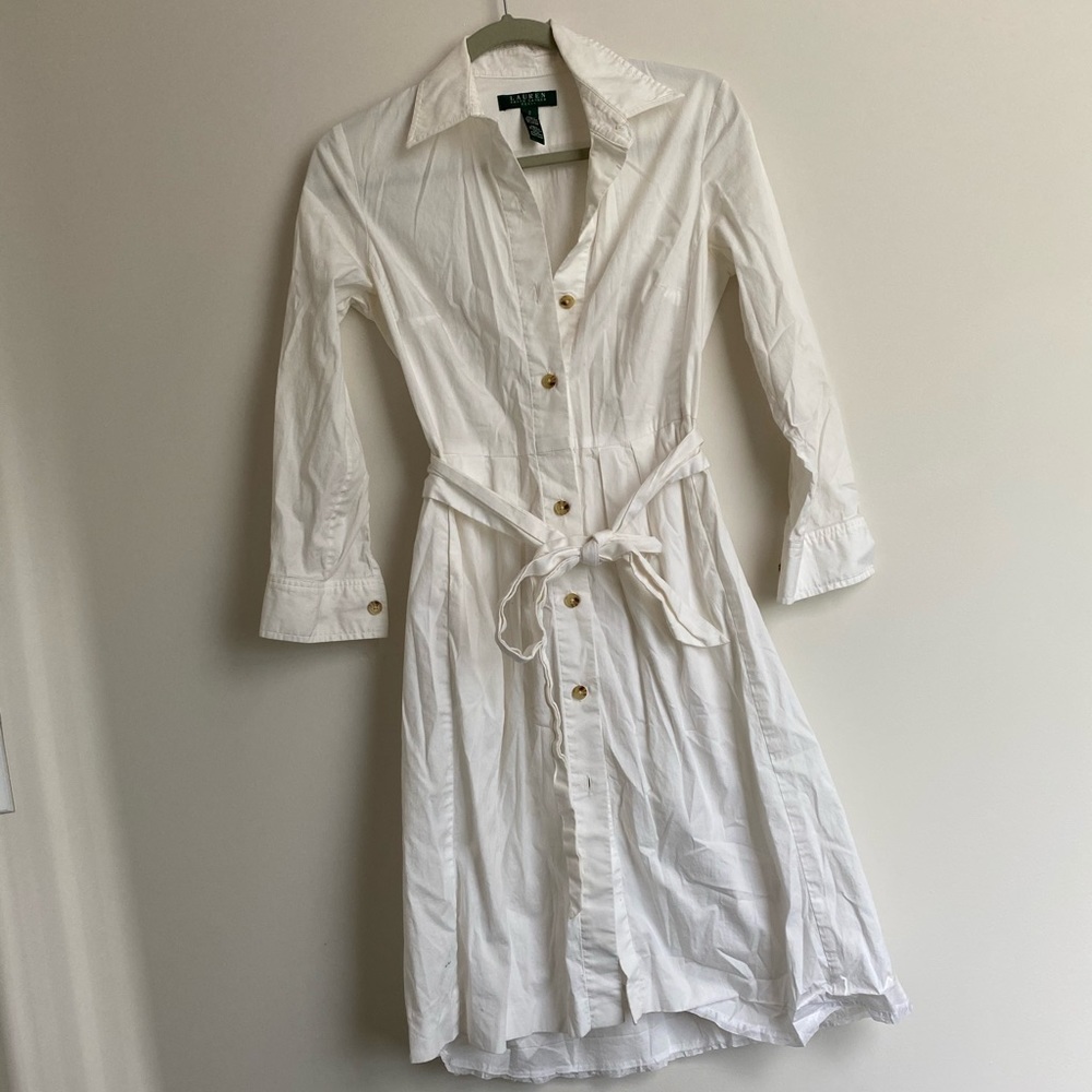 Collared button down dress with tie waist